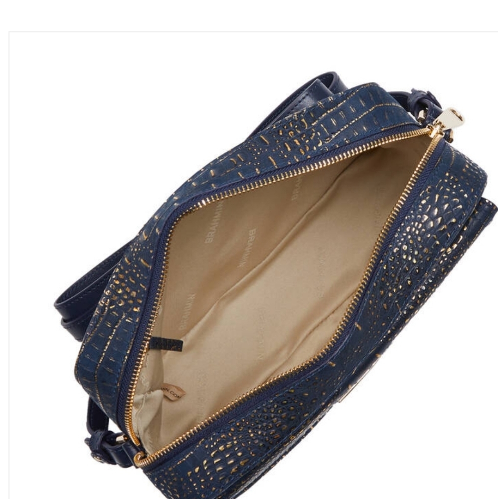 NWT Brahmin Shea Ink Inverness Navy Gold Croc Embossed Leather Crossbody - Picture 12 of 14